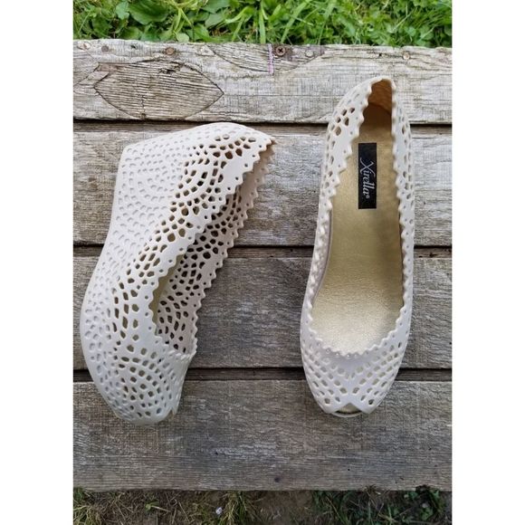 Xirella Shoes - Xirella Cream Open Toe Cut Out Wedges